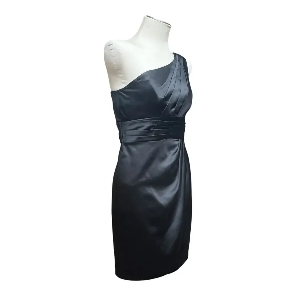David's Bridal One Shoulder Satin Dress Pleated Bodice F44358 Black 8